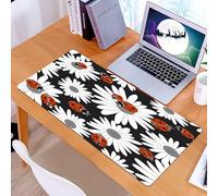 KDWJS Tappetino per mouse XXL Speed Gaming - 90x40 cm - XXL Mousepad - base antiscivolo - migliora la precisione e la velocità - Motivo senza soluzione di continuità con fiori di camomilla e coccinel