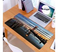 KDWJS Tappetino per mouse XXL Speed Gaming - 90x40 cm - XXL Mousepad - base antiscivolo - migliora la precisione e la velocità - Faro al crepuscolo, un faro a strisce che brilla come un lago sotto un