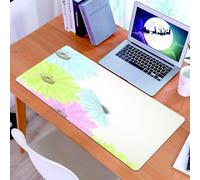 KDWJS Tappetino per mouse XXL Speed Gaming - 90x40 cm - XXL Mousepad - base antiscivolo - migliora la precisione e la velocità - Disegno floreale, fiori azzurri, verdi e rosa, squisita composizione,