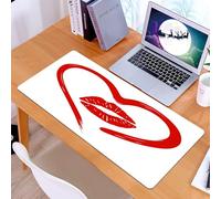 KDWJS Tappetino per mouse XXL Speed Gaming - 90x40 cm - XXL Mousepad - base antiscivolo - migliora la precisione e la velocità - Bacio, cuore disegnato con il rossetto e impronta di labbra di donna R