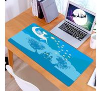 KDWJS Tappetino per mouse XXL Speed Gaming - 90x40 cm - XXL Mousepad - base antiscivolo - migliora la precisione e la velocità - Ragazze, Castello magico da favola con principessa seduta su una luna