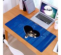 KDWJS Tappetino per mouse XXL Speed Gaming - 90x40 cm - XXL Mousepad - base antiscivolo - migliora la precisione e la velocità - Un gattino fa capolino da un buco a forma di cuore su uno sfondo blu.