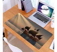 KDWJS Tappetino per mouse XXL Speed Gaming - 90x40 cm - XXL Mousepad - base antiscivolo - migliora la precisione e la velocità - Pirata, nave con bandiere nere che galleggia nell'oceano in una carave