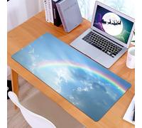 KDWJS Tappetino per mouse XXL Speed Gaming - 90x40 cm - XXL Mousepad - base antiscivolo - migliora la precisione e la velocità - Arcobaleno, cielo sereno, nuvole, immagine realistica e arcobaleno diu