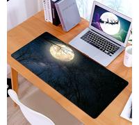 KDWJS Tappetino per mouse XXL Speed Gaming - 90x40 cm - XXL Mousepad - base antiscivolo - migliora la precisione e la velocità - Un cielo di luna piena radiosa tra una stella, fatto di sagome nette d