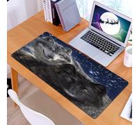 KDWJS Tappetino per mouse XXL Speed Gaming - 90x40 cm - XXL Mousepad - base antiscivolo - migliora la precisione e la velocità - Animali, ritratto di un lupo grigio e nero con gli occhi che brillano