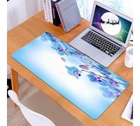 KDWJS Tappetino per mouse XXL Speed Gaming - 90x40 cm - XXL Mousepad - base antiscivolo - migliora la precisione e la velocità - Squisita orchidea blu con petali che brillano su una tela blu delicata