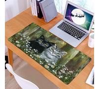 KDWJS Tappetino per mouse XXL Speed Gaming - 90x40 cm - XXL Mousepad - base antiscivolo - migliora la precisione e la velocità - Un gatto nero e uno grigio seduti tra le margherite in un paesaggio ru