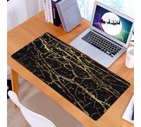KDWJS Tappetino per mouse XXL Speed Gaming - 90x40 cm - XXL Mousepad - base antiscivolo - migliora la precisione e la velocità - Lussuoso motivo in marmo nero e oro con complesse sfumature dorate di
