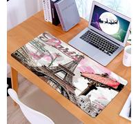 KDWJS Tappetino per mouse XXL Speed Gaming - 90x40 cm - XXL Mousepad - base antiscivolo - migliora la precisione e la velocità - Acquerello Parigi Vista Primavera Torre Eiffel Rosa Vintage Ragazza di