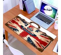KDWJS Tappetino per mouse XXL Speed Gaming - 90x40 cm - XXL Mousepad - base antiscivolo - migliora la precisione e la velocità - Union Jack, valigia da viaggio vintage con bandiera nnica, nastro di L