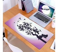 KDWJS Tappetino per mouse XXL Speed Gaming - 90x40 cm - XXL Mousepad - base antiscivolo - migliora la precisione e la velocità - Anime, silhouette di fata fantasy seduta su un ramo di un albero con u
