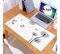 KDWJS Tappetino per mouse XXL Speed Gaming - 90x40 cm - XXL Mousepad - base antiscivolo - migliora la precisione e la velocità - Denti di leone bianchi e neri, denti di leone e farfalle in un design