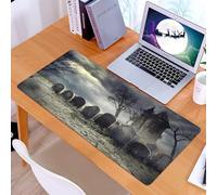 KDWJS Tappetino per mouse XXL Speed Gaming - 90x40 cm - XXL Mousepad - base antiscivolo - migliora la precisione e la velocità - Lapidi di Halloween e vecchio castello in un cimitero inquietante di n