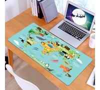 KDWJS Tappetino per mouse XXL Speed Gaming - 90x40 cm - XXL Mousepad - base antiscivolo - migliora la precisione e la velocità - Mappa del mondo degli animali per bambini: esplora i continenti e gli