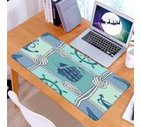 KDWJS Tappetino per mouse XXL Speed Gaming - 90x40 cm - XXL Mousepad - base antiscivolo - migliora la precisione e la velocità - Motivo patchwork nautico senza cuciture con corde, stelle marine, veli