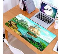 KDWJS Tappetino per mouse XXL Speed Gaming - 90x40 cm - XXL Mousepad - base antiscivolo - migliora la precisione e la velocità - Pirata, costa esotica con forziere pieno d'oro Vecchia nave Tropic Nat