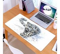 KDWJS Tappetino per mouse XXL Speed Gaming - 90x40 cm - XXL Mousepad - base antiscivolo - migliora la precisione e la velocità - Animali leopardo delle nevi acquerello predatore fauna selvatica