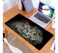 KDWJS Tappetino per mouse XXL Speed Gaming - 90x40 cm - XXL Mousepad - base antiscivolo - migliora la precisione e la velocità - un ritratto di leone bianco e nero su sfondo nero