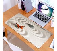 KDWJS Tappetino per mouse XXL Speed Gaming - 90x40 cm - XXL Mousepad - base antiscivolo - migliora la precisione e la velocità - Una farfalla arancione è seduta su una pietra in un tranquillo vortice