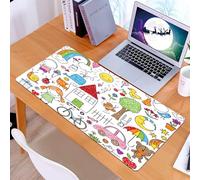 KDWJS Tappetino per mouse XXL Speed Gaming - 90x40 cm - XXL Mousepad - base antiscivolo - migliora la precisione e la velocità - Scarabocchio, semplice disegno per bambini di un orsacchiotto e una ra