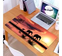 KDWJS Tappetino per mouse XXL Speed Gaming - 90x40 cm - XXL Mousepad - base antiscivolo - migliora la precisione e la velocità - La famiglia di elefanti sta passeggiando in riva all'acqua, Tramonto s