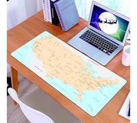 KDWJS Tappetino per mouse XXL Speed Gaming - 90x40 cm - XXL Mousepad - base antiscivolo - migliora la precisione e la velocità - Mappa degli Stati Uniti, raffigurante paesi, città famose, montagne e