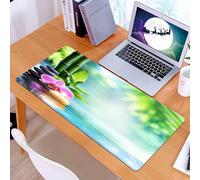 KDWJS Tappetino per mouse XXL Speed Gaming - 90x40 cm - XXL Mousepad - base antiscivolo - migliora la precisione e la velocità - Natura morta SPA Zen verde, candela e pietra con bambù in natura su or
