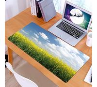 KDWJS Tappetino per mouse XXL Speed Gaming - 90x40 cm - XXL Mousepad - base antiscivolo - migliora la precisione e la velocità - Soffici nuvole bianche e rigogliosi campi di colza gialli sotto il cie