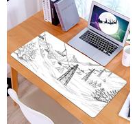 KDWJS Tappetino per mouse XXL Speed Gaming - 90x40 cm - XXL Mousepad - base antiscivolo - migliora la precisione e la velocità - Schizzo artistico di una stazione sciistica, impianto di risalita in b