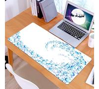 KDWJS Tappetino per mouse XXL Speed Gaming - 90x40 cm - XXL Mousepad - base antiscivolo - migliora la precisione e la velocità - Le gocce d'acqua blu creano un motivo ondulato su uno sfondo bianco.
