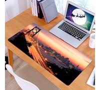 KDWJS Tappetino per mouse XXL Speed Gaming - 90x40 cm - XXL Mousepad - base antiscivolo - migliora la precisione e la velocità - L'iconico ponte illumina lo skyline della città al tramonto con le sci