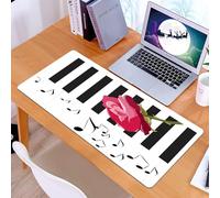 KDWJS Tappetino per mouse XXL Speed Gaming - 90x40 cm - XXL Mousepad - base antiscivolo - migliora la precisione e la velocità - Moderna rosa rossa disegnata a mano sul pianoforte con note musicali r