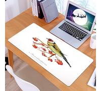 KDWJS Tappetino per mouse XXL Speed Gaming - 90x40 cm - XXL Mousepad - base antiscivolo - migliora la precisione e la velocità - Sorbo, stile acquerello Simpatico uccello selvatico su un ramo con