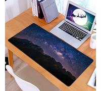 KDWJS Tappetino per mouse XXL Speed Gaming - 90x40 cm - XXL Mousepad - base antiscivolo - migliora la precisione e la velocità - Vista notturna della montagna naturale con lo spazio dell'universo del