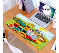 KDWJS Tappetino per mouse XXL Speed Gaming - 90x40 cm - XXL Mousepad - base antiscivolo - migliora la precisione e la velocità - animali in treno - Giraffa, zebra, elefante e leone a bordo di un tren