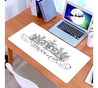 KDWJS Tappetino per mouse XXL Speed Gaming - 90x40 cm - XXL Mousepad - base antiscivolo - migliora la precisione e la velocità - Regina, corona disegnata a mano con scritte in stile barocco Queen Let