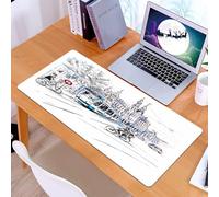 KDWJS Tappetino per mouse XXL Speed Gaming - 90x40 cm - XXL Mousepad - base antiscivolo - migliora la precisione e la velocità - Schizzo della città, un tram che percorre le strade della città con ci