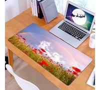 KDWJS Tappetino per mouse XXL Speed Gaming - 90x40 cm - XXL Mousepad - base antiscivolo - migliora la precisione e la velocità - Papavero, prato con papaveri e arcobaleno riflesso nell'aria cielo mag