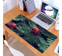 KDWJS Tappetino per mouse XXL Speed Gaming - 90x40 cm - XXL Mousepad - base antiscivolo - migliora la precisione e la velocità - Sfondo con motivo botanico con texture artistica, foglie di palma e fi