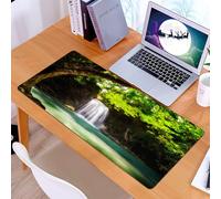 KDWJS Tappetino per mouse XXL Speed Gaming - 90x40 cm - XXL Mousepad - base antiscivolo - migliora la precisione e la velocità - Cascata, cascata che scorre verso il lago nel profondo della foresta,