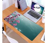 KDWJS Tappetino per mouse XXL Speed Gaming - 90x40 cm - XXL Mousepad - base antiscivolo - migliora la precisione e la velocità - Immagine di rami di foglie rosa, sul cielo azzurro, che evocano un mir