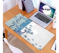 KDWJS Tappetino per mouse XXL Speed Gaming - 90x40 cm - XXL Mousepad - base antiscivolo - migliora la precisione e la velocità - Arte floreale blu, fiori blu in fiore e petali sparsi su sfondo bianco