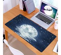 KDWJS Tappetino per mouse XXL Speed Gaming - 90x40 cm - XXL Mousepad - base antiscivolo - migliora la precisione e la velocità - Luna, Luna che tramonta sul mare con le onde Cielo notturno con stelle