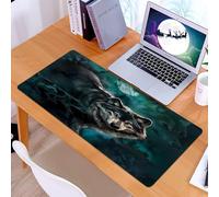 KDWJS Tappetino per mouse XXL Speed Gaming - 90x40 cm - XXL Mousepad - base antiscivolo - migliora la precisione e la velocità - Animale, un lupo si staglia su uno sfondo verde smeraldo scuro, emanan
