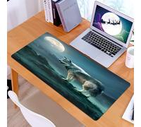 KDWJS Tappetino per mouse XXL Speed Gaming - 90x40 cm - XXL Mousepad - base antiscivolo - migliora la precisione e la velocità - Il lupo è in piedi su una roccia sotto la luna piena, Il maestoso lupo