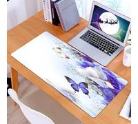 KDWJS Tappetino per mouse XXL Speed Gaming - 90x40 cm - XXL Mousepad - base antiscivolo - migliora la precisione e la velocità - Stampe artistiche Zen Spa con fiori selvatici blu e bianchi e farfalle