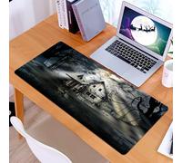 KDWJS Tappetino per mouse XXL Speed Gaming - 90x40 cm - XXL Mousepad - base antiscivolo - migliora la precisione e la velocità - Casa infestata, una casa fatiscente avvolta nella nebbia, pipistrelli