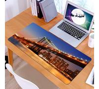 KDWJS Tappetino per mouse XXL Speed Gaming - 90x40 cm - XXL Mousepad - base antiscivolo - migliora la precisione e la velocità - New York, Manhattan Bridge con luci notturne sul fiume Hudson Brooklyn