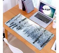 KDWJS Tappetino per mouse XXL Speed Gaming - 90x40 cm - XXL Mousepad - base antiscivolo - migliora la precisione e la velocità - Nevicata nella foresta, i fiocchi di neve che ricoprono i rami creano